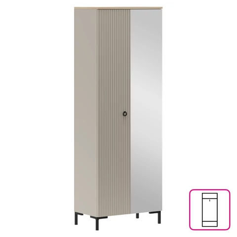 Szekrény tükörrel, szürkésbarna Taupe/silverjack tölgy, DOMCA 2D
