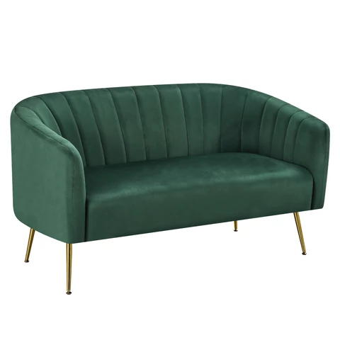 Design kétszemélyes kanapé, sötétzöld Velvet szövet/gold króm-arany, BAGY