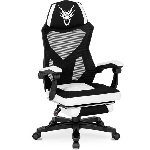 BING Forgós Gamer Szék Lábtartóval Fekete/Fehér