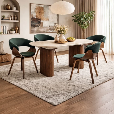 OVAL Kihúzható Asztal 90-220 cm Travertin/Diófa