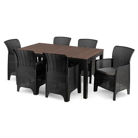 Kerti bútorkészlet Asztal ARGOS 160-260 cm Orzech i 6 Foteli FRESNO Feketech