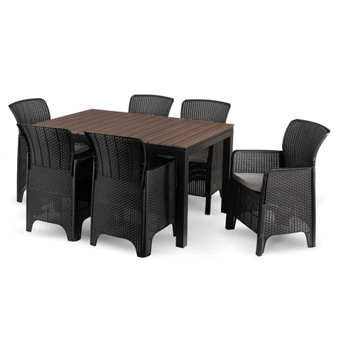Kerti bútorkészlet Asztal ARGOS 140-180 cm Orzech i 6 Foteli FRESNO Feketech