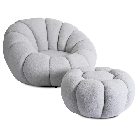 PETTIT Forgószék Puffal, Szürke Boucle