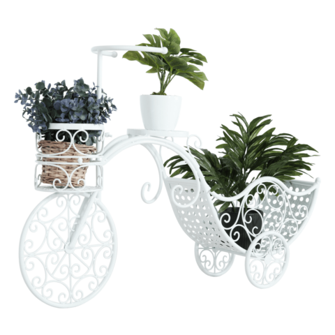 Virágcserép-kerékpár dekoratív elemekkel, fehér, ALENTO